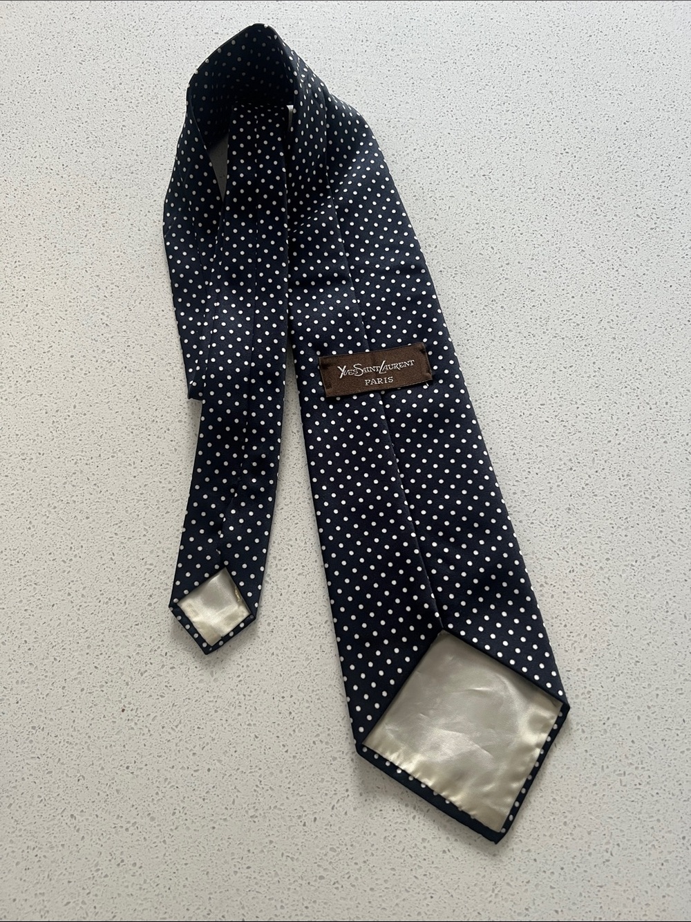 Yves Saint Laurent Vintage Polka Dot Tie Dark Navy White